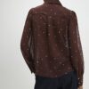 Brown Spot Print Scallop Trim Shirt