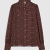 Brown Spot Print Scallop Trim Shirt
