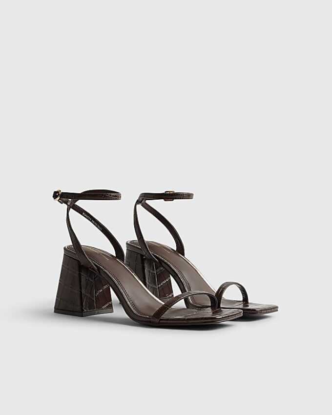 Brown Strappy Low Block Heel Sandals