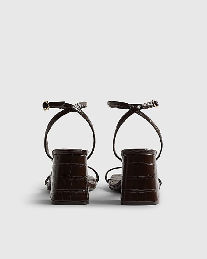 Brown Strappy Low Block Heel Sandals