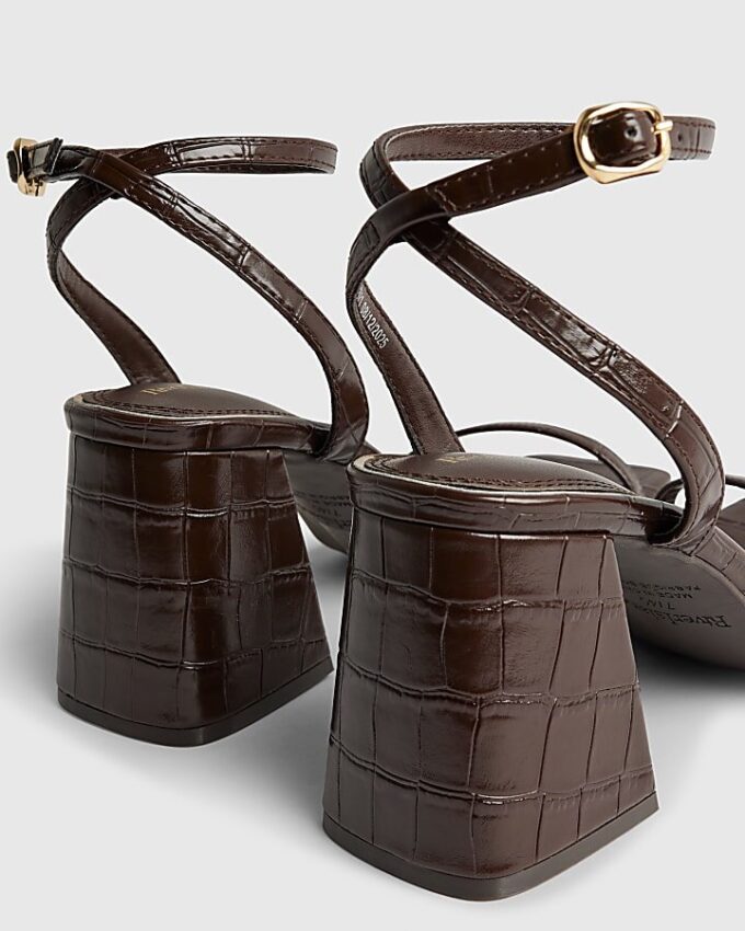 Brown Strappy Low Block Heel Sandals