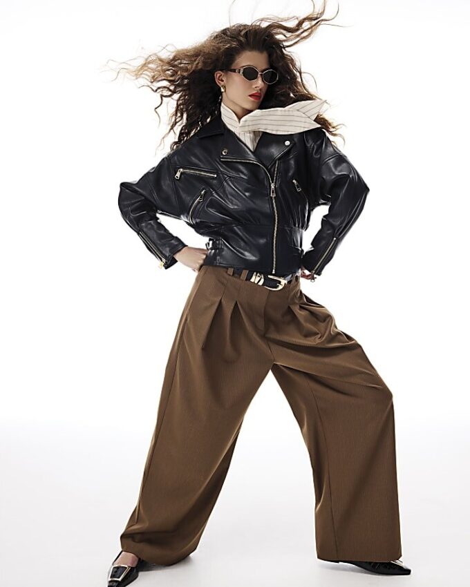 Brown Stripe Wide Leg Trousers