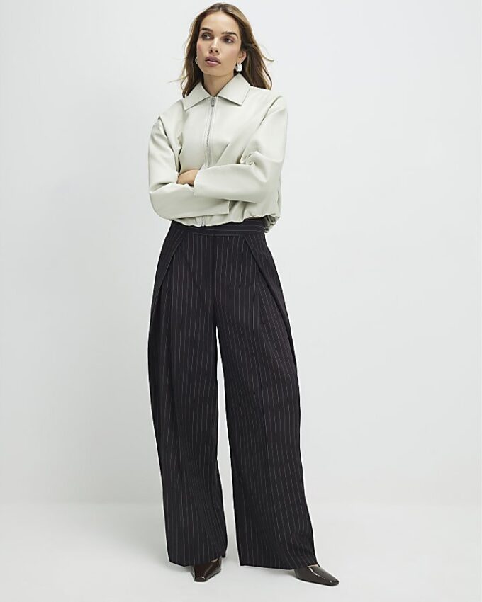 Brown Stripe Wide Leg Trousers