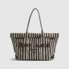 Brown Striped Roll Top Shopper Bag