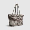 Brown Striped Roll Top Shopper Bag
