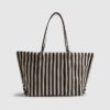 Brown Striped Roll Top Shopper Bag