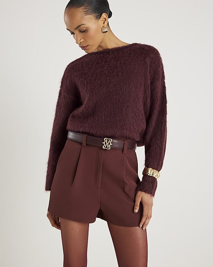 Brown Structured Tailored Shorts