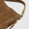 Brown Studded Suede Slouch Shoulder Bag