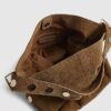 Brown Studded Suede Slouch Shoulder Bag
