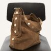 Brown Studded Suede Slouch Shoulder Bag