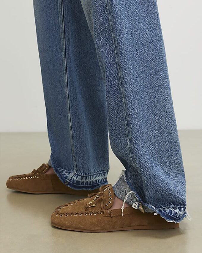 Brown Suede Eyelet Loafers