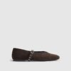 Brown Suede Eyelet Square Toe Ballet Pumps