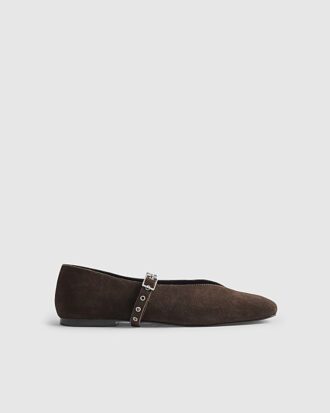 Brown Suede Eyelet Square Toe Ballet Pumps Brown Suede Eyelet Square Toe Ballet Pumps