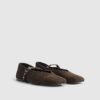 Brown Suede Eyelet Square Toe Ballet Pumps