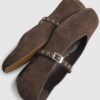 Brown Suede Eyelet Square Toe Ballet Pumps
