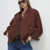 Brown Suede Oversized Bomber Jacket