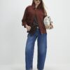 Brown Suede Oversized Bomber Jacket