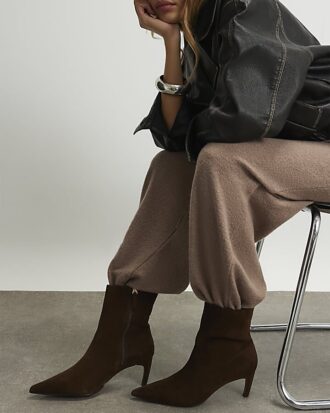 Brown Suede Pointed Heel Boots Brown Suede Pointed Heel Boots