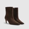 Brown Suede Pointed Heel Boots