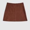 Brown Suede Seam Detail Mini Skirt