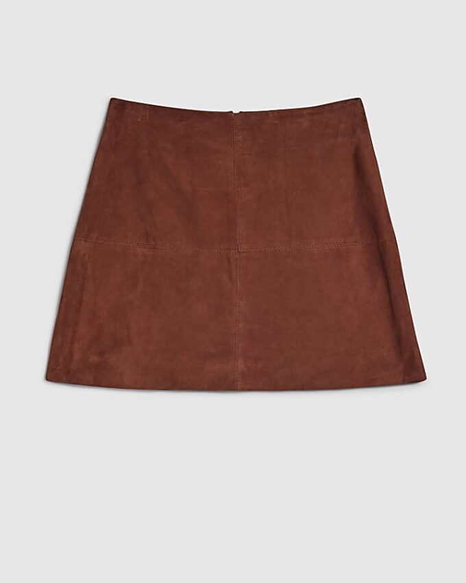 Brown Suede Seam Detail Mini Skirt