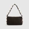 Brown Suede Studded Shoulder Bag
