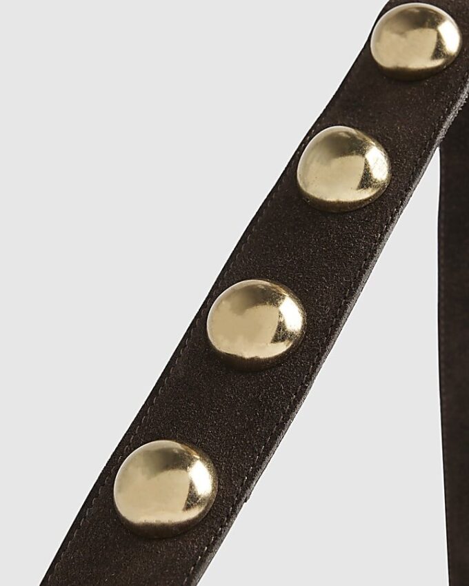 Brown Suede Studded Shoulder Bag