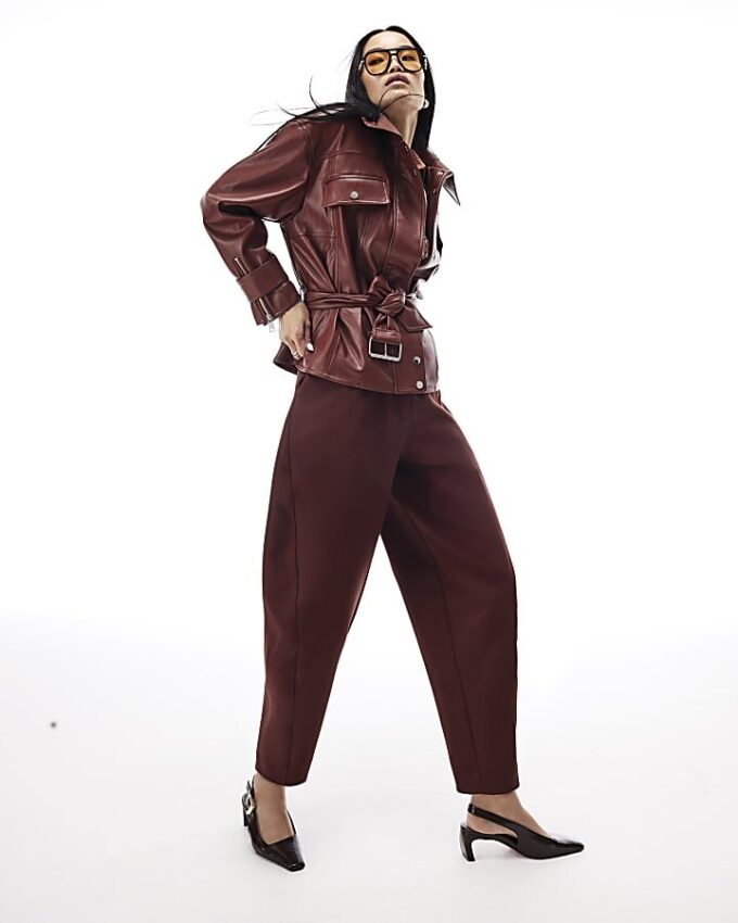 Brown Tailored Barrell Leg Trousers