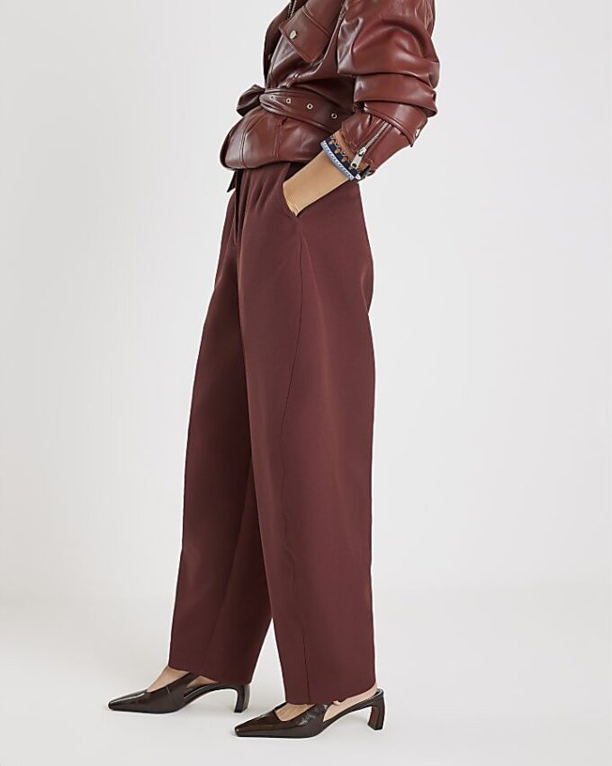 Brown Tailored Barrell Leg Trousers