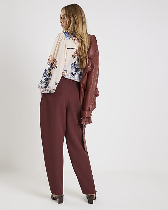 Brown Tailored Barrell Leg Trousers