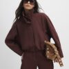 Brown Tailored Funnel Neck Bomber Jacket