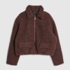 Brown Textured Harrington Jacket
