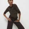 Brown Textured Knit Short Sleeve Top