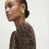 Brown Textured Knit Short Sleeve Top