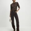 Brown Textured Knit Short Sleeve Top
