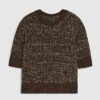 Brown Textured Knit Short Sleeve Top