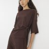 Brown Textured Tie Front T-shirt