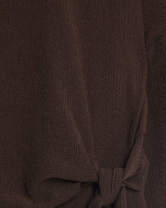 Brown Textured Tie Front T-shirt