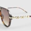 Brown Tortoiseshell Chain Temple Sunglasses