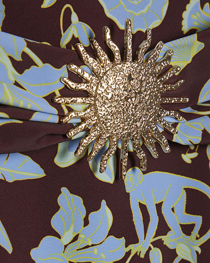 Brown Tropical High Waisted Bikini Briefs
