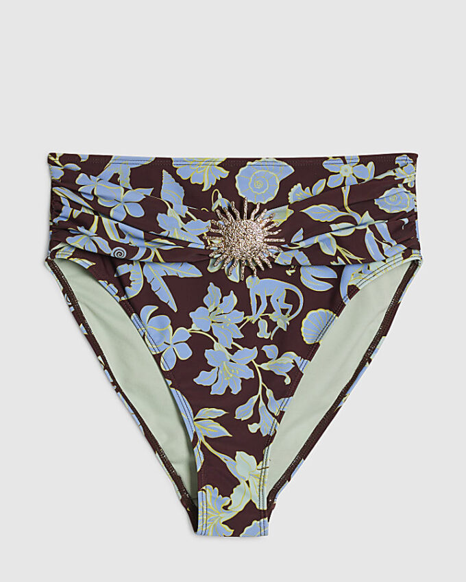 Brown Tropical High Waisted Bikini Briefs