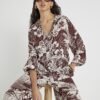 Brown Tropical Print Beach Shirt