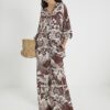 Brown Tropical Print Beach Shirt
