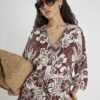 Brown Tropical Print Beach Shirt