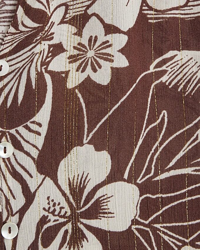 Brown Tropical Print Beach Shirt