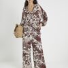 Brown Tropical Print Beach Trousers