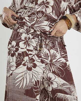 Brown Tropical Print Beach Trousers