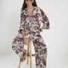 Brown Tropical Print Beach Trousers