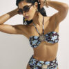 Brown Tropical Print Halter Bandeau Bikini