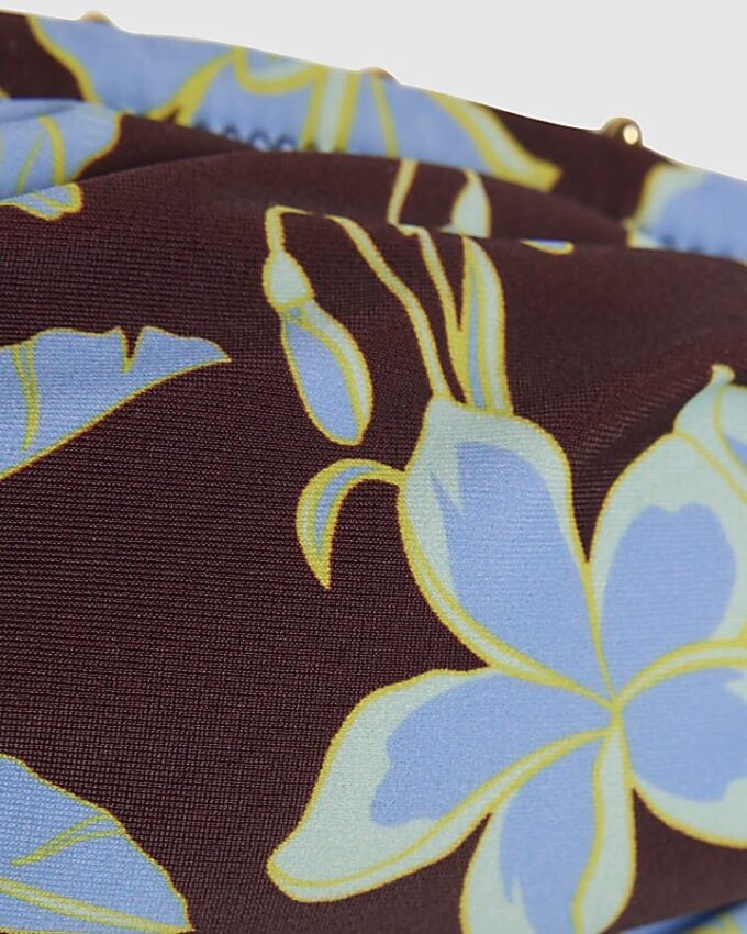 Brown Tropical Print Halter Bandeau Bikini